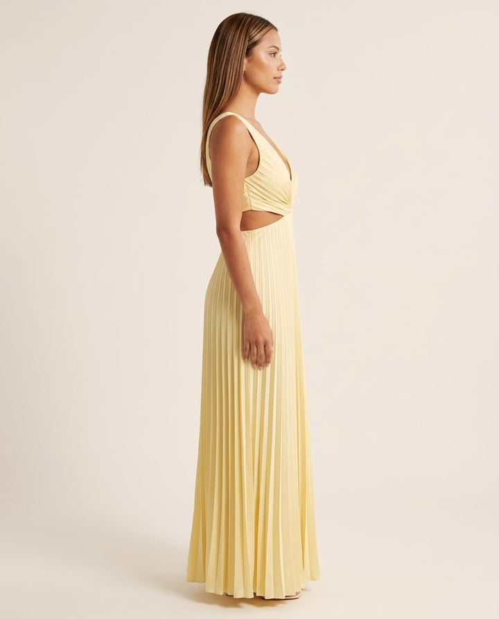 Pleated Sleeveless V - Neck Maxi Dress - Elestira