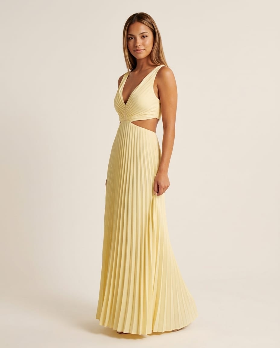 Pleated Sleeveless V - Neck Maxi Dress - Elestira