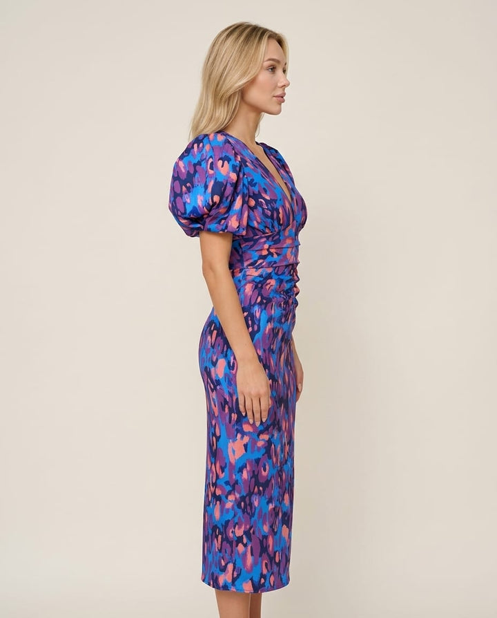 Puff Sleeve Midi Dress - Elestira