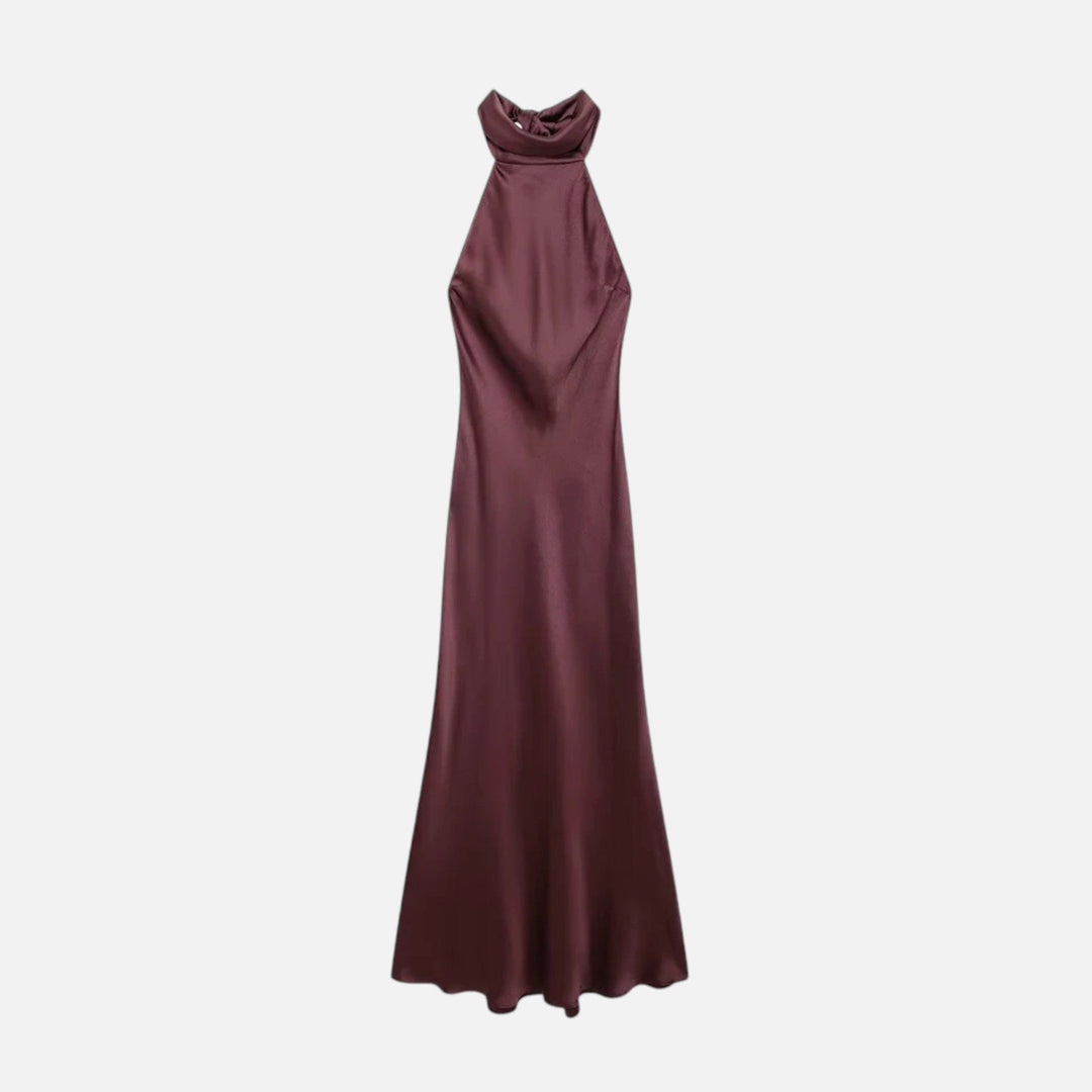 Satin Halter Dress with Open Back for Women - Elestira