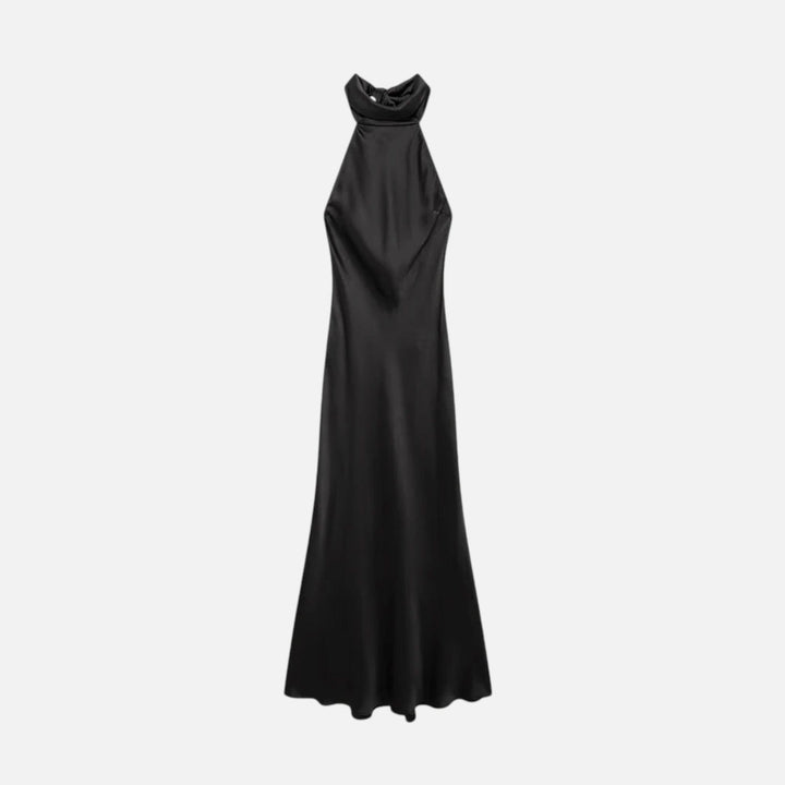 Satin Halter Dress with Open Back for Women - Elestira