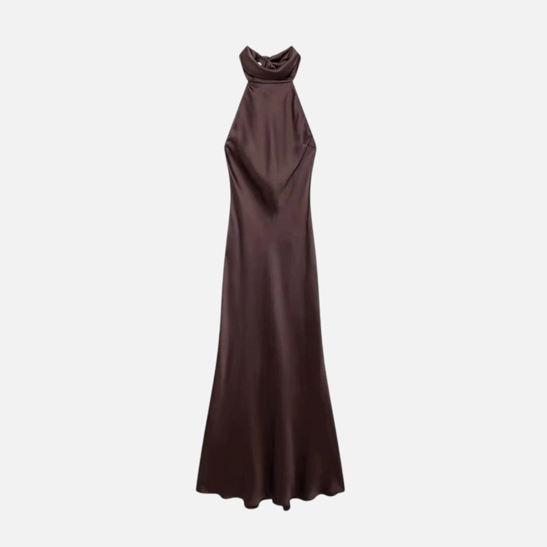 Satin Halter Dress with Open Back for Women - Elestira