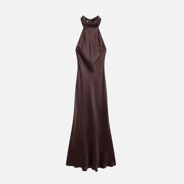 Satin Halter Dress with Open Back for Women - Elestira