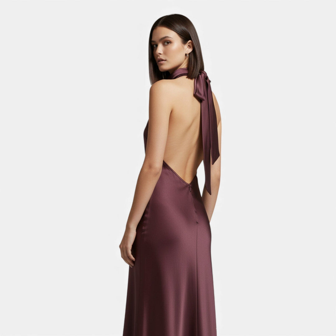 Satin Halter Dress with Open Back for Women - Elestira
