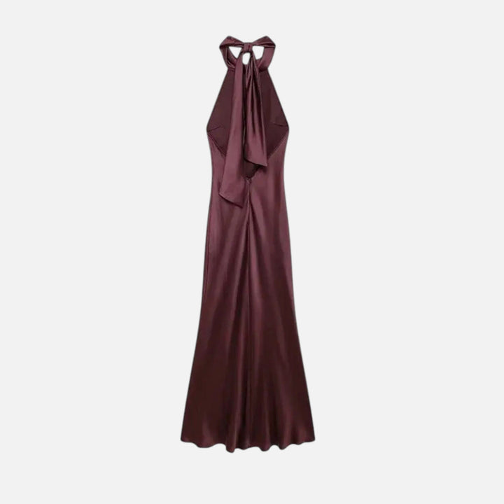Satin Halter Dress with Open Back for Women - Elestira