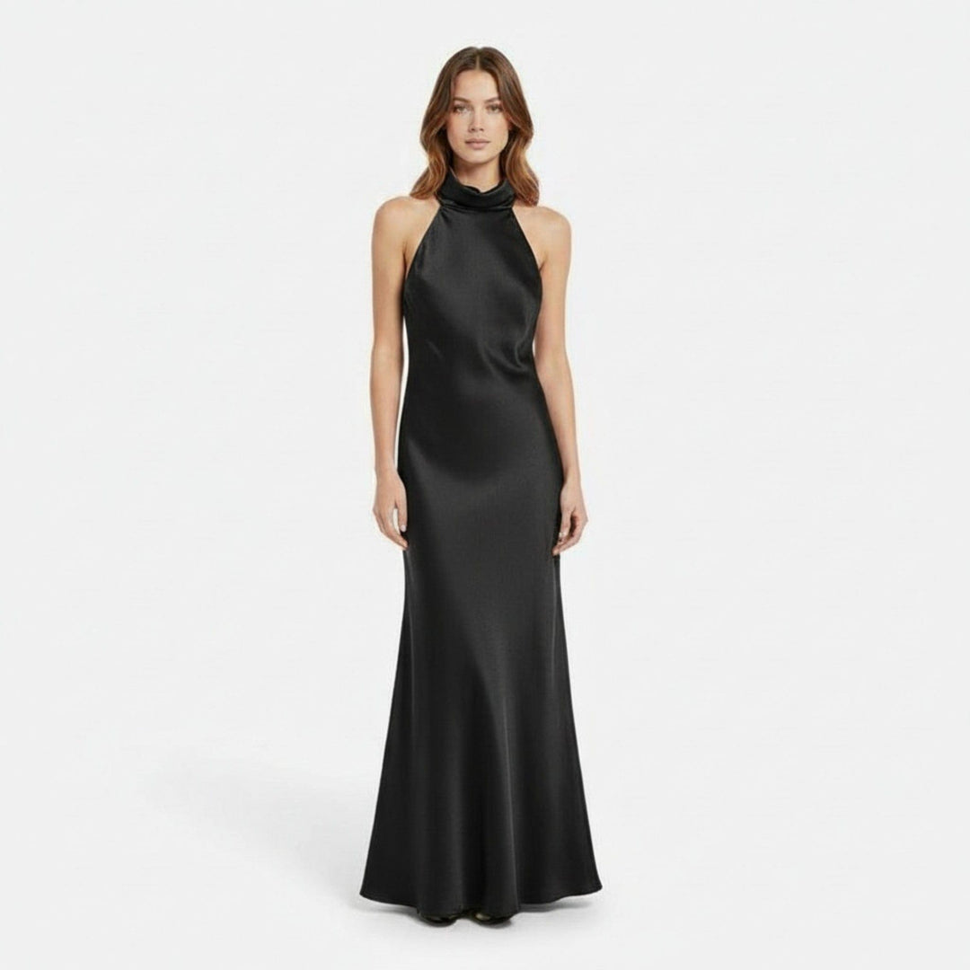 Satin Halter Dress with Open Back for Women - Elestira