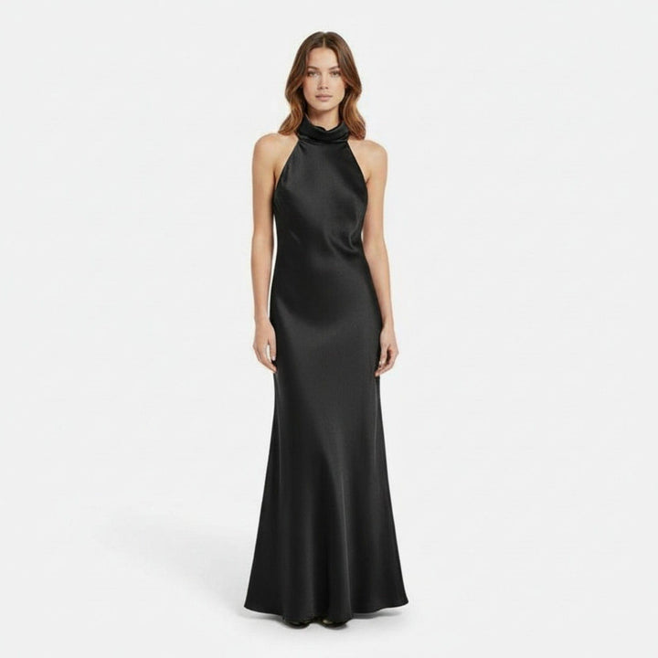 Satin Halter Dress with Open Back for Women - Elestira