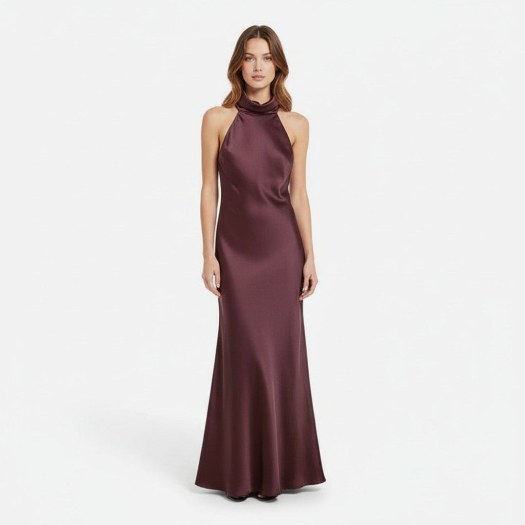 Satin Halter Dress with Open Back for Women - Elestira