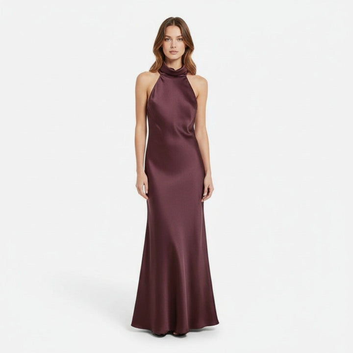 Satin Halter Dress with Open Back for Women - Elestira