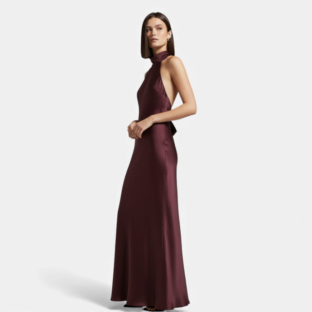 Satin Halter Dress with Open Back for Women - Elestira