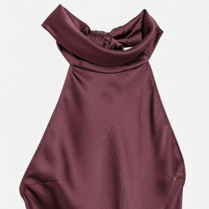 Satin Halter Dress with Open Back for Women - Elestira