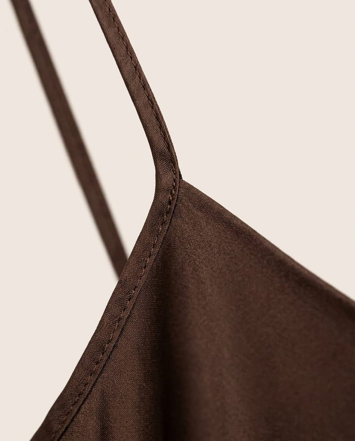 Satin Maxi Slip Dress with Spaghetti Straps - Elestira