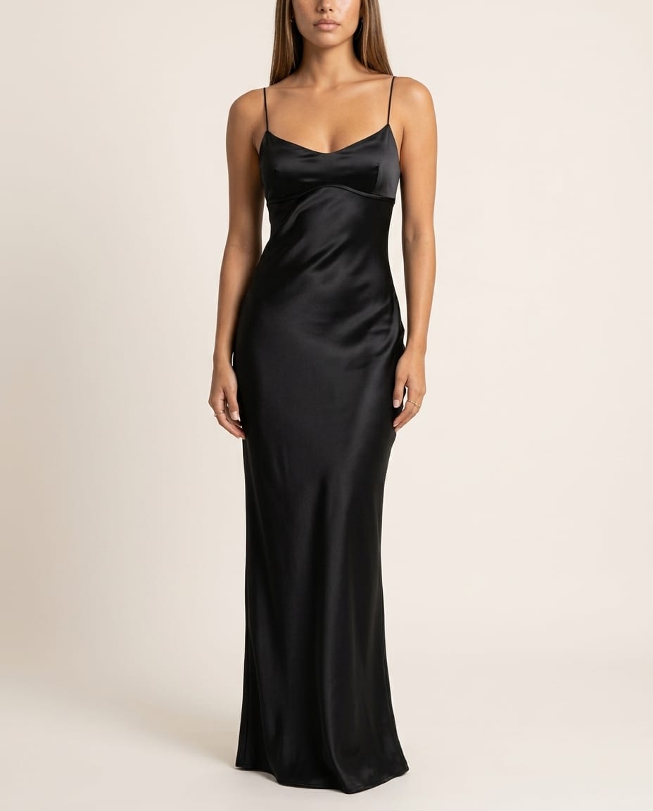 Satin Maxi Slip Dress with Spaghetti Straps - Elestira