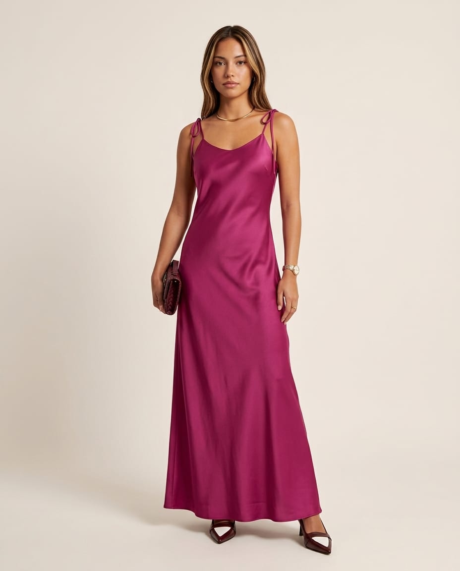 Satin Maxi Slip Dress with Spaghetti Straps - Elestira