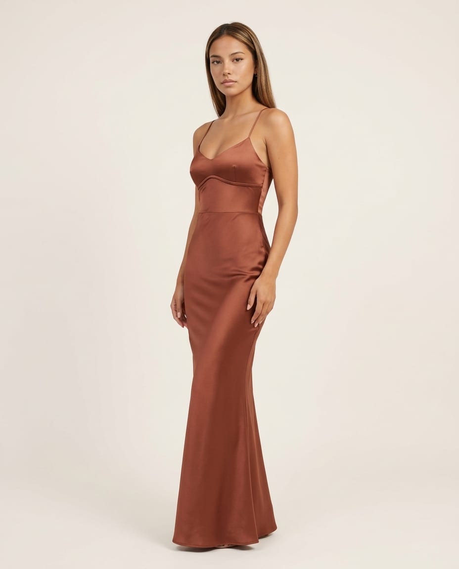 Satin Maxi Slip Dress with Spaghetti Straps - Elestira