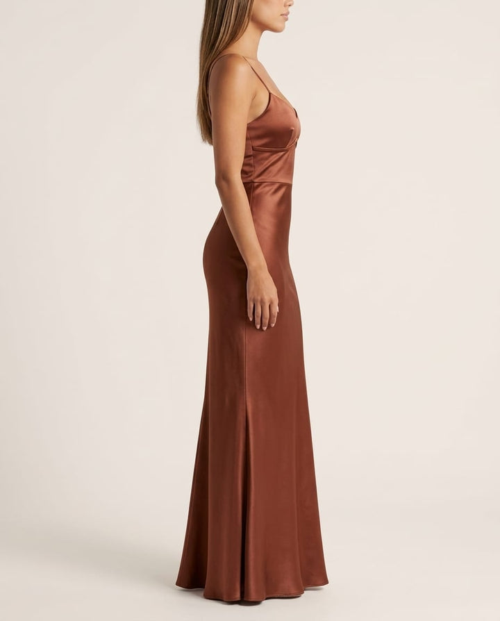 Satin Maxi Slip Dress with Spaghetti Straps - Elestira
