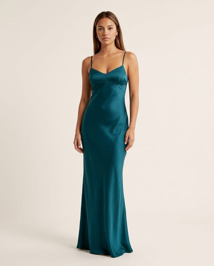 Satin Maxi Slip Dress with Spaghetti Straps - Elestira