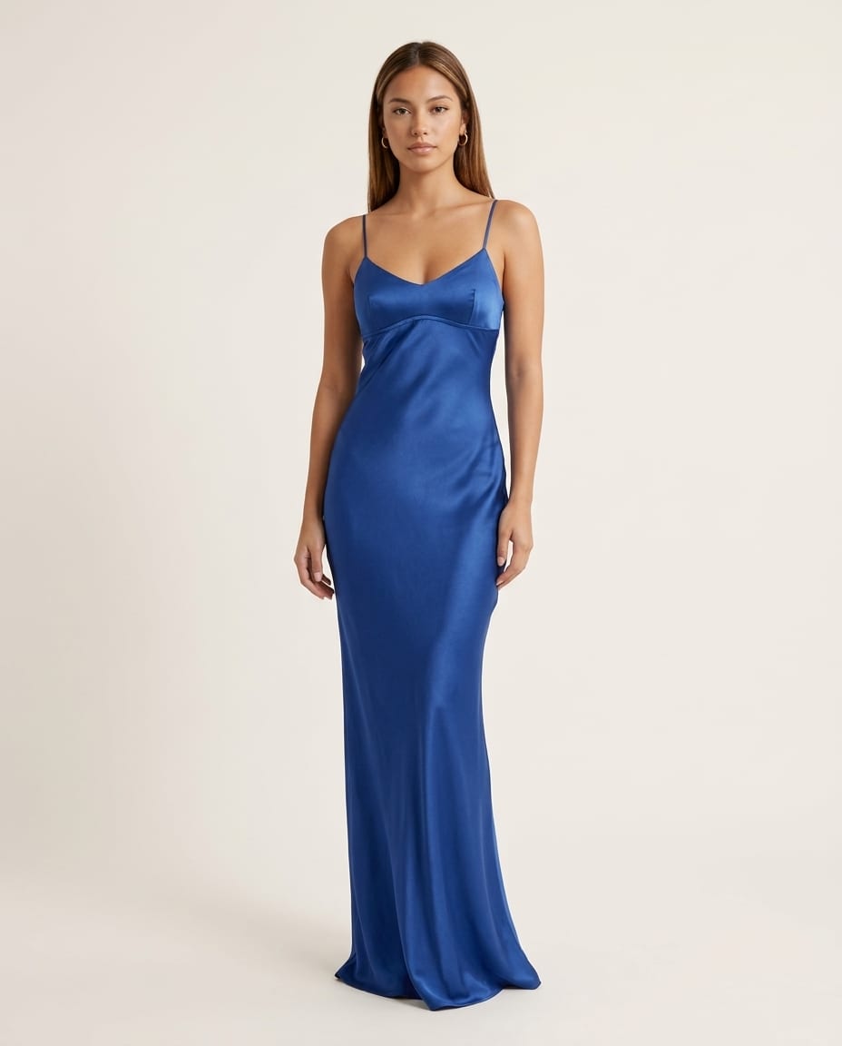 Satin Maxi Slip Dress with Spaghetti Straps - Elestira