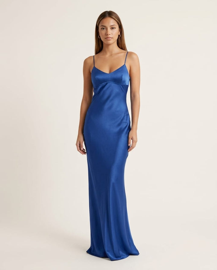Satin Maxi Slip Dress with Spaghetti Straps - Elestira