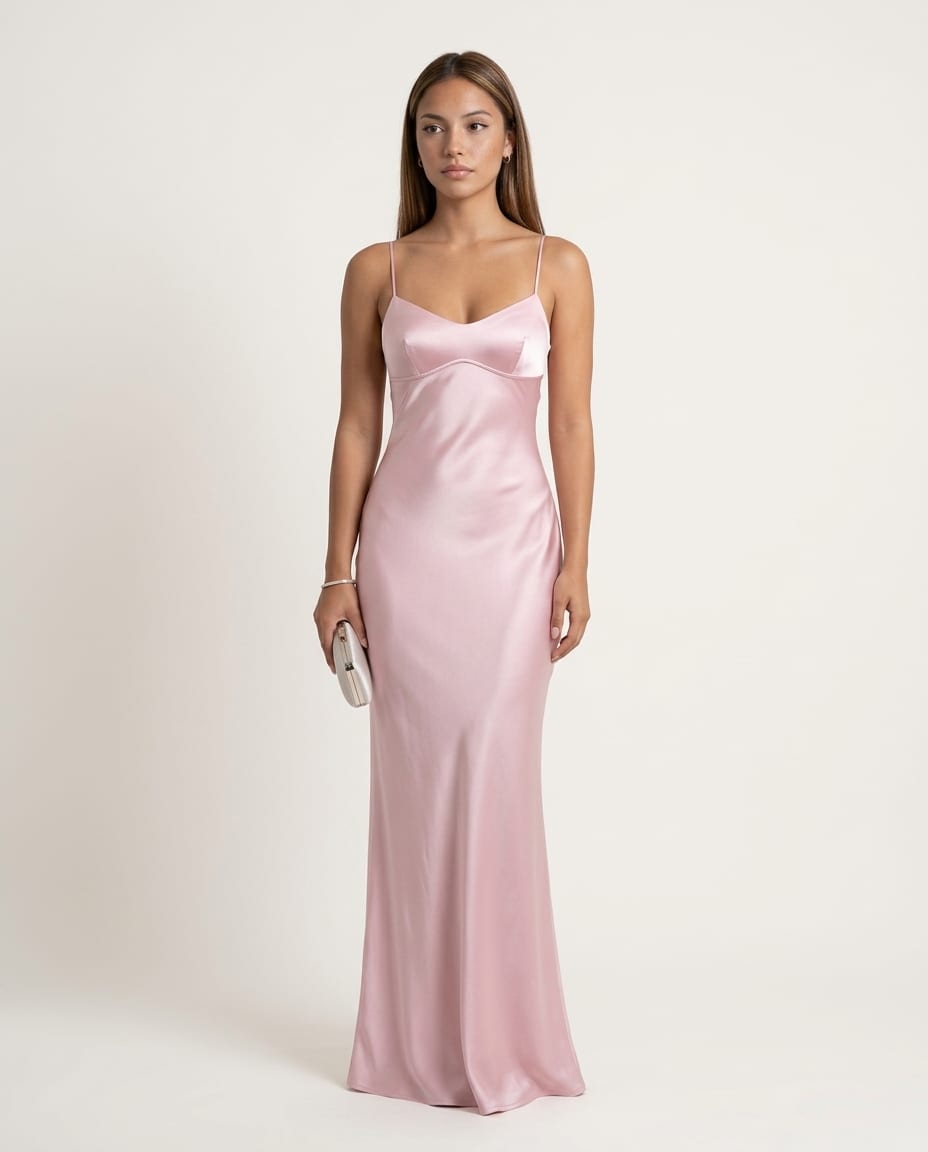 Satin Maxi Slip Dress with Spaghetti Straps - Elestira