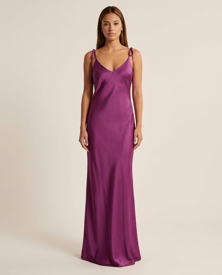 Satin Maxi Slip Dress with Spaghetti Straps - Elestira