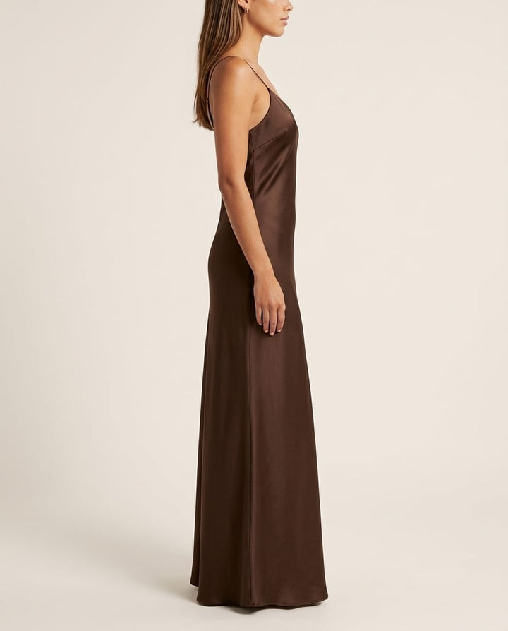 Satin Maxi Slip Dress with Spaghetti Straps - Elestira
