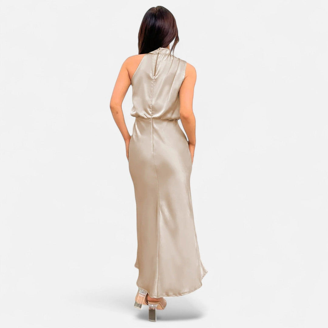 Satin Sleeveless A - Line Long Dress for Women - Elestira