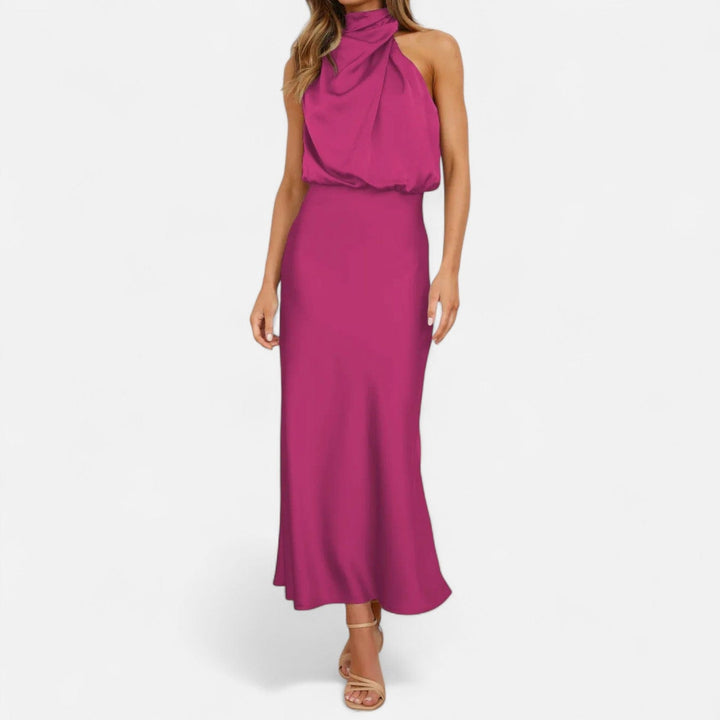 Satin Sleeveless A - Line Long Dress for Women - Elestira