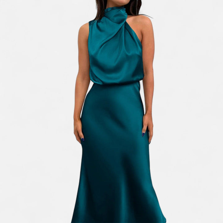 Satin Sleeveless A - Line Long Dress for Women - Elestira