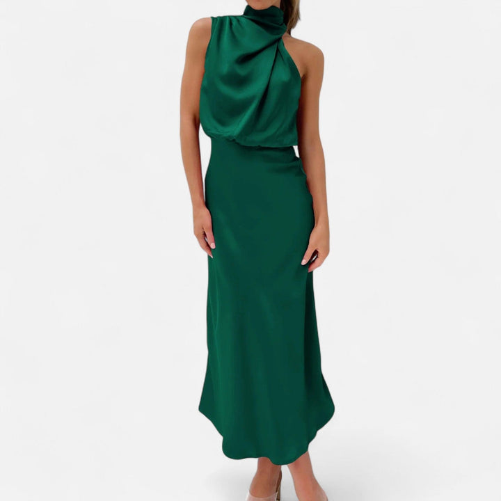 Satin Sleeveless A - Line Long Dress for Women - Elestira