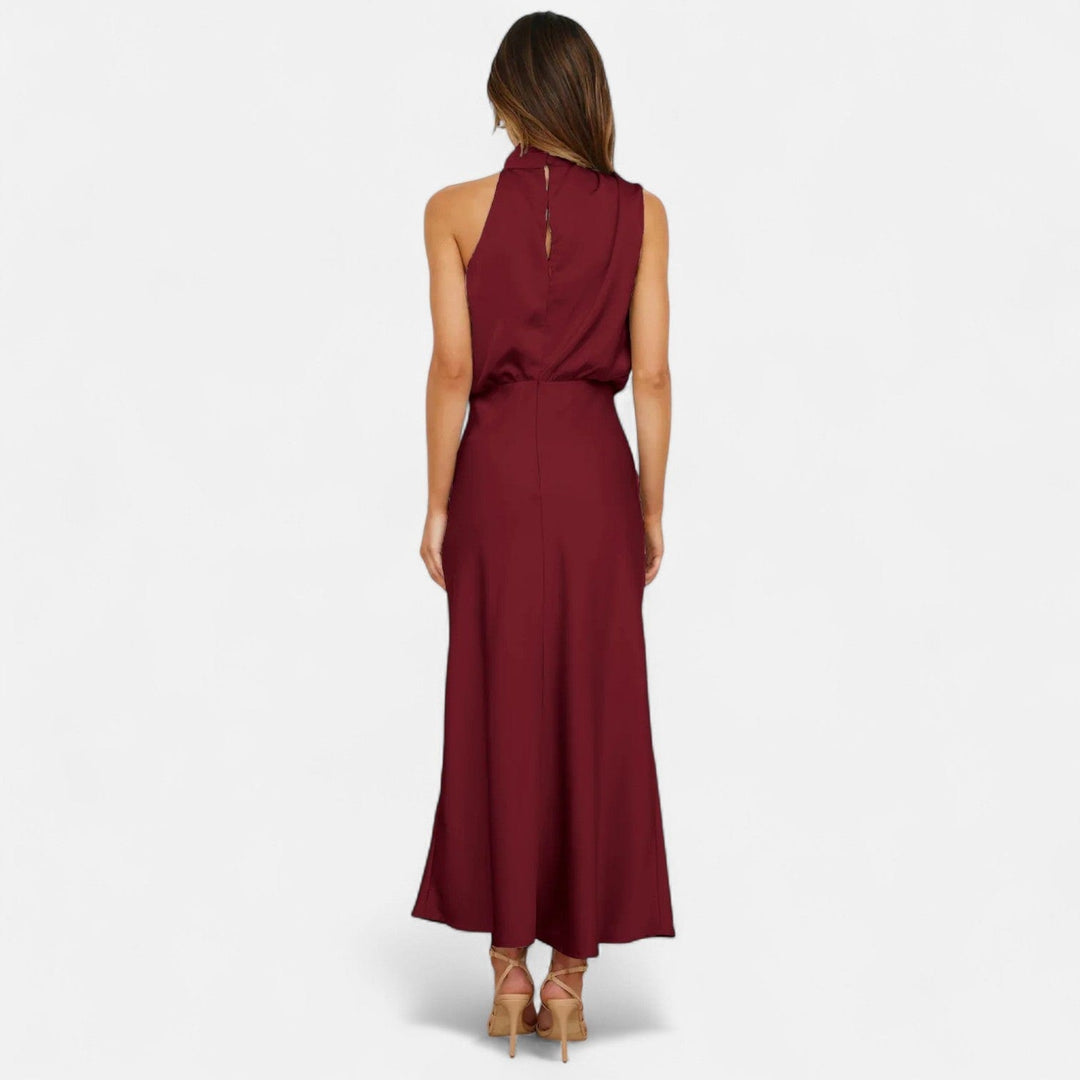 Satin Sleeveless A - Line Long Dress for Women - Elestira