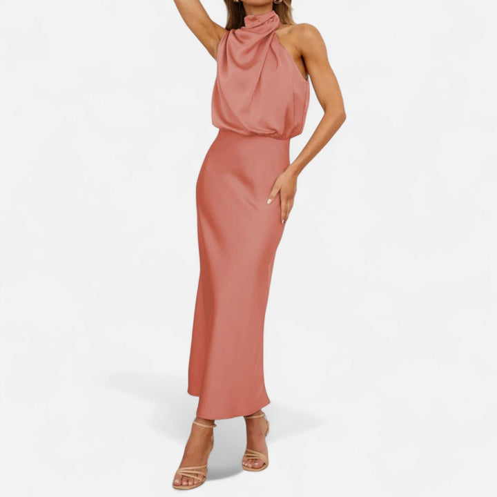 Satin Sleeveless A - Line Long Dress for Women - Elestira