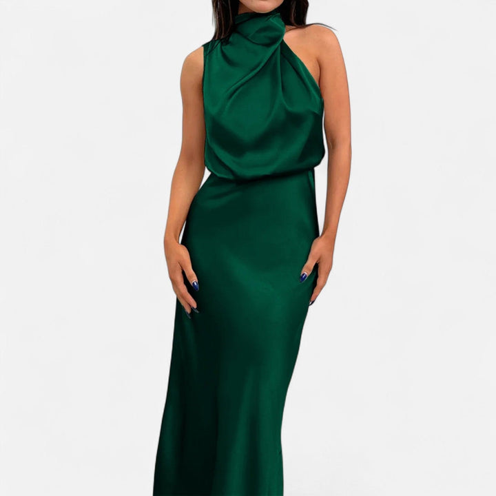 Satin Sleeveless A - Line Long Dress for Women - Elestira