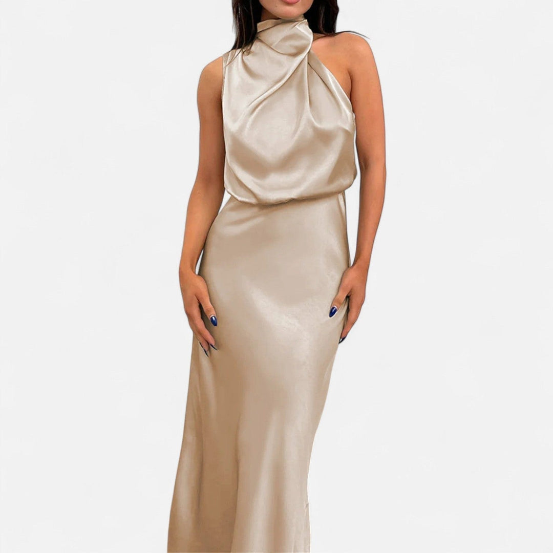 Satin Sleeveless A - Line Long Dress for Women - Elestira