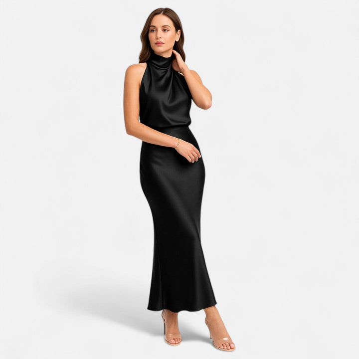 Satin Sleeveless A - Line Long Dress for Women - Elestira