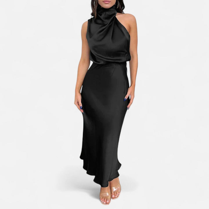 Satin Sleeveless A - Line Long Dress for Women - Elestira