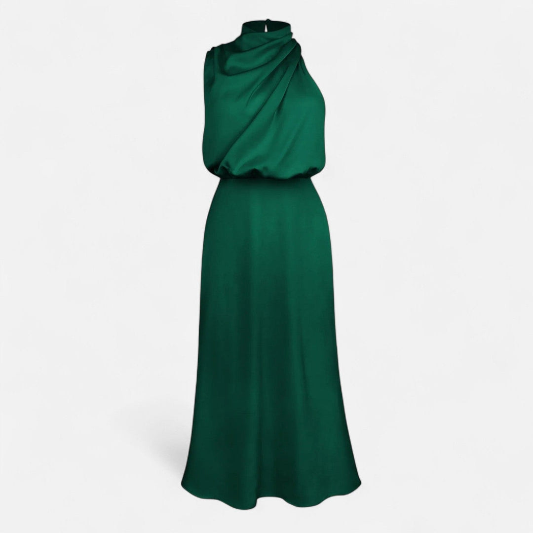 Satin Sleeveless A - Line Long Dress for Women - Elestira