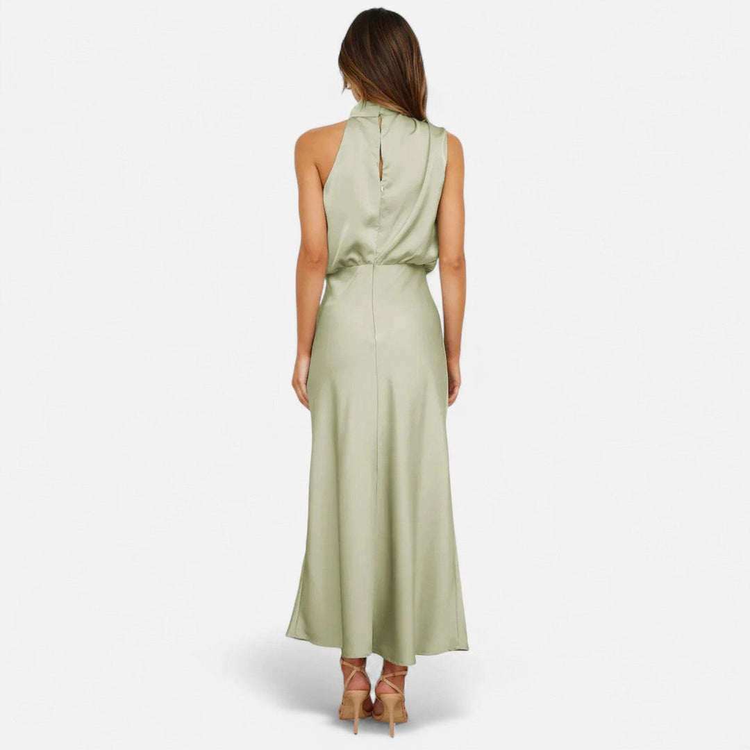 Satin Sleeveless A - Line Long Dress for Women - Elestira