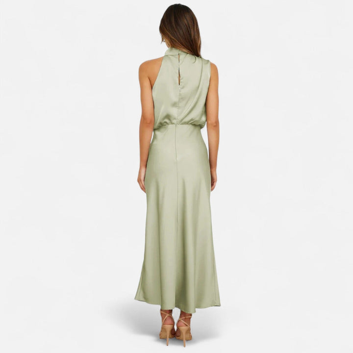 Satin Sleeveless A - Line Long Dress for Women - Elestira