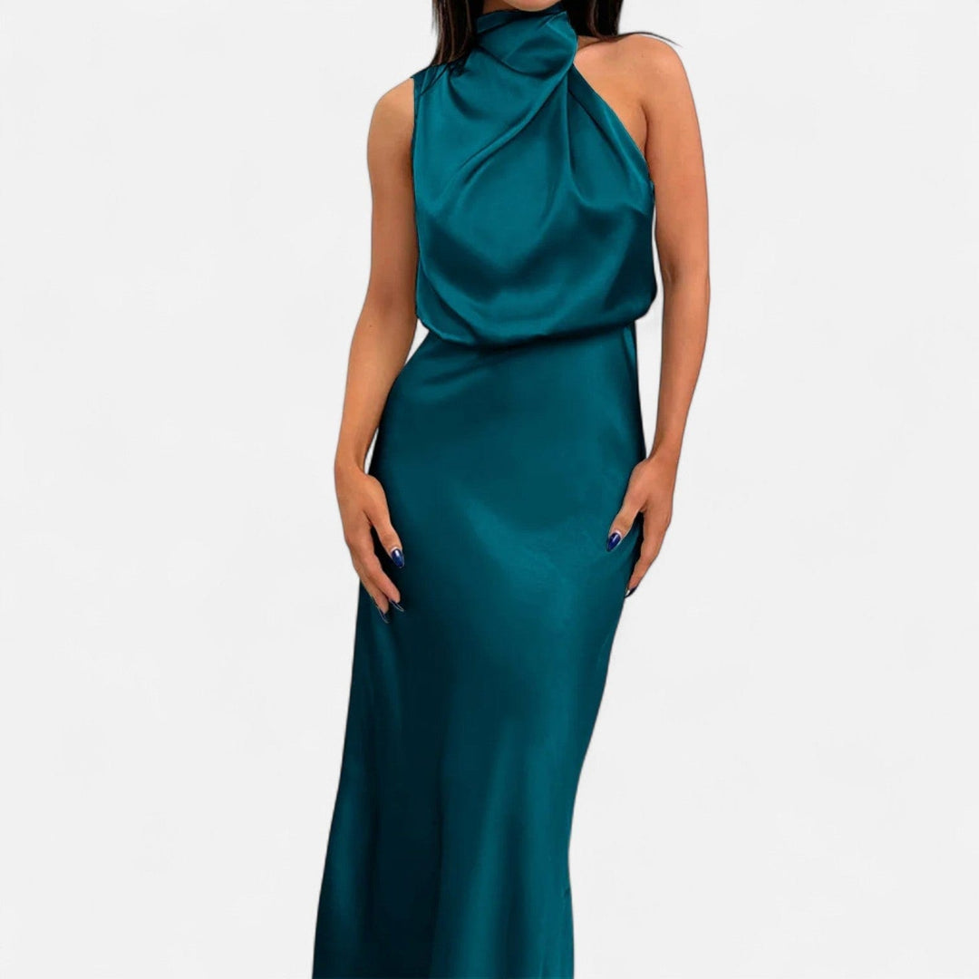 Satin Sleeveless A - Line Long Dress for Women - Elestira