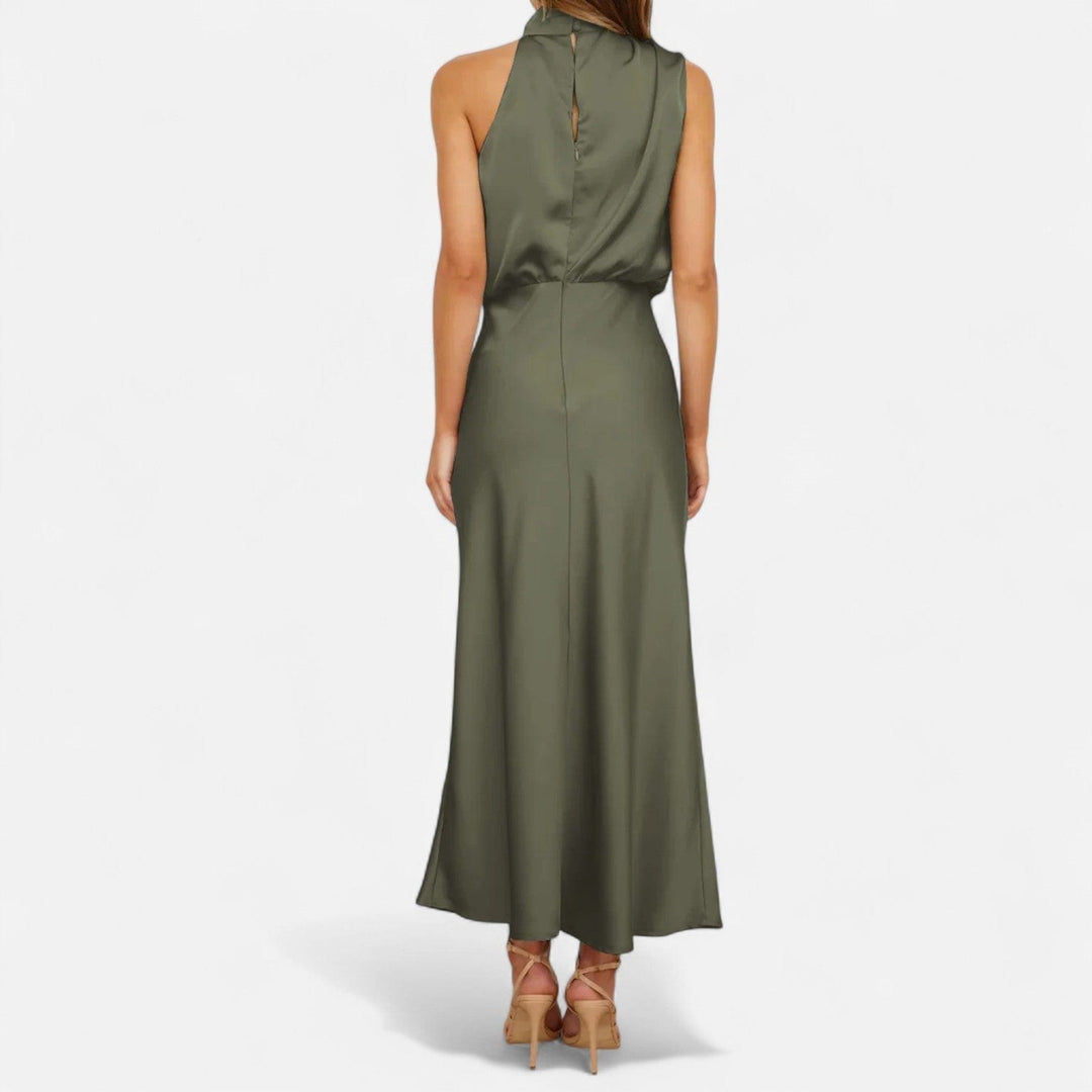 Satin Sleeveless A - Line Long Dress for Women - Elestira