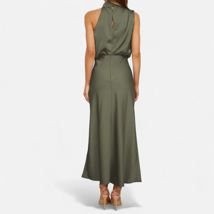 Satin Sleeveless A - Line Long Dress for Women - Elestira