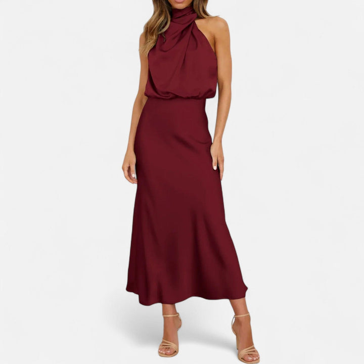 Satin Sleeveless A - Line Long Dress for Women - Elestira