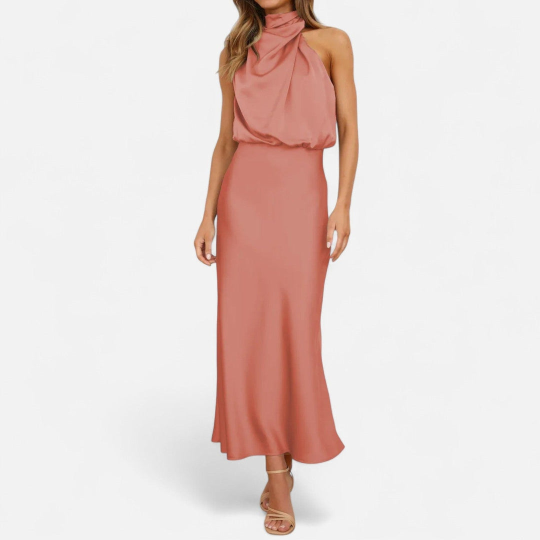 Satin Sleeveless A - Line Long Dress for Women - Elestira