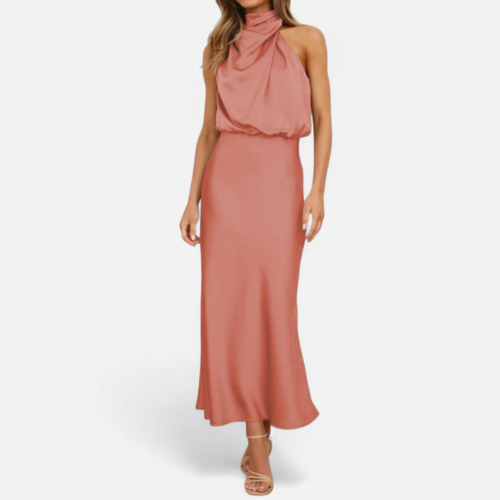 Satin Sleeveless A - Line Long Dress for Women - Elestira