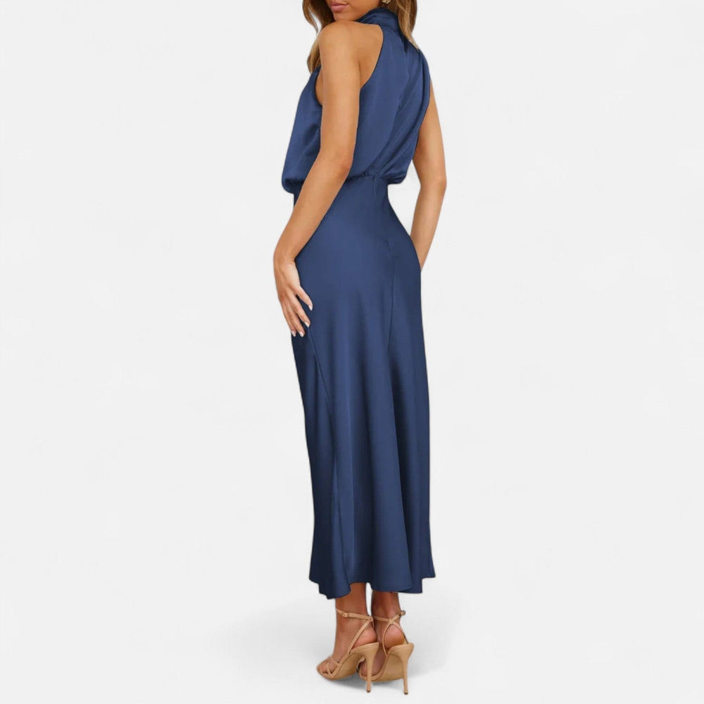 Satin Sleeveless A - Line Long Dress for Women - Elestira