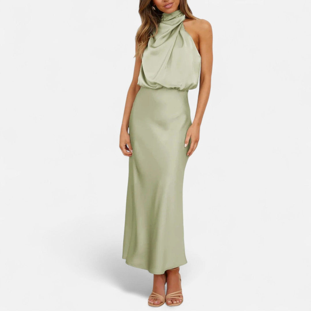 Satin Sleeveless A - Line Long Dress for Women - Elestira