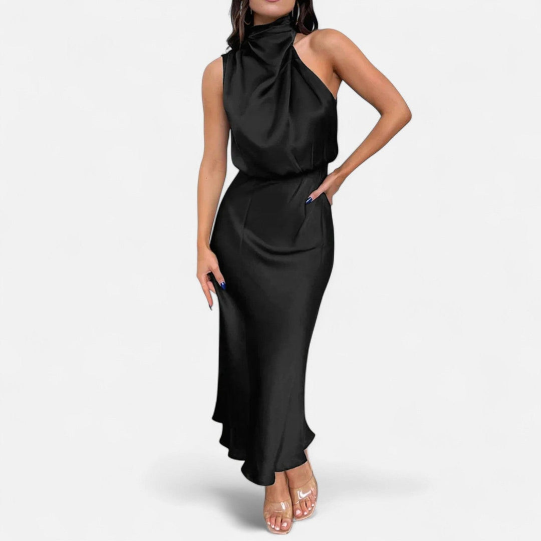 Satin Sleeveless A - Line Long Dress for Women - Elestira