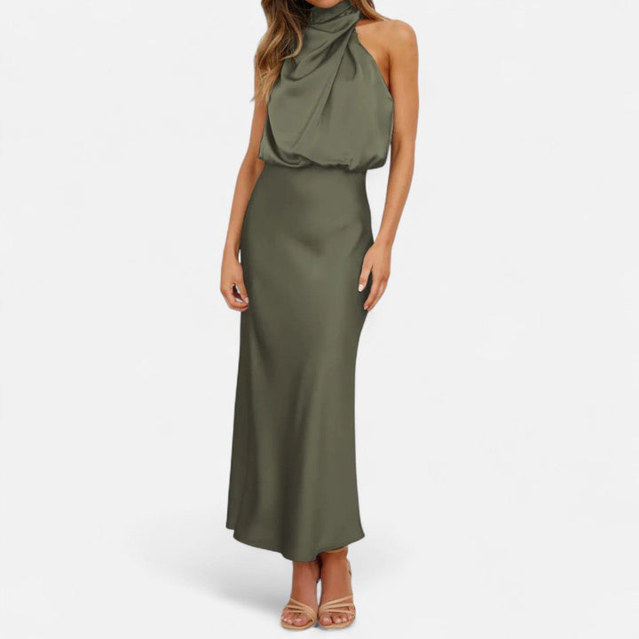 Satin Sleeveless A - Line Long Dress for Women - Elestira