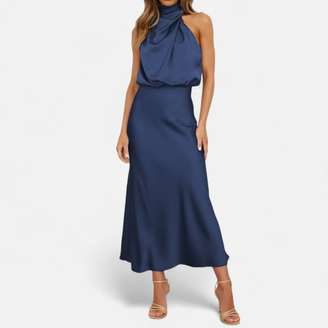 Satin Sleeveless A - Line Long Dress for Women - Elestira
